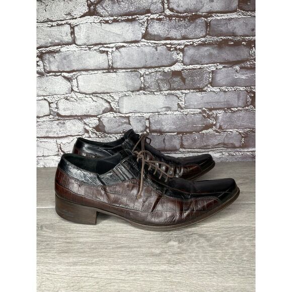 Cesare Paciotti Designer Brown Black Croc Leather Lace Dress Shoes Men 9.5C US - Picture 3 of 16